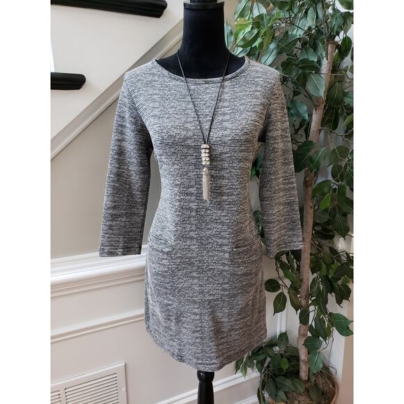 Adrienne Vittadini A-Line Dress Women Medium Gray 3/4 Sleeve Round Neck Pullover - Picture 1 of 12